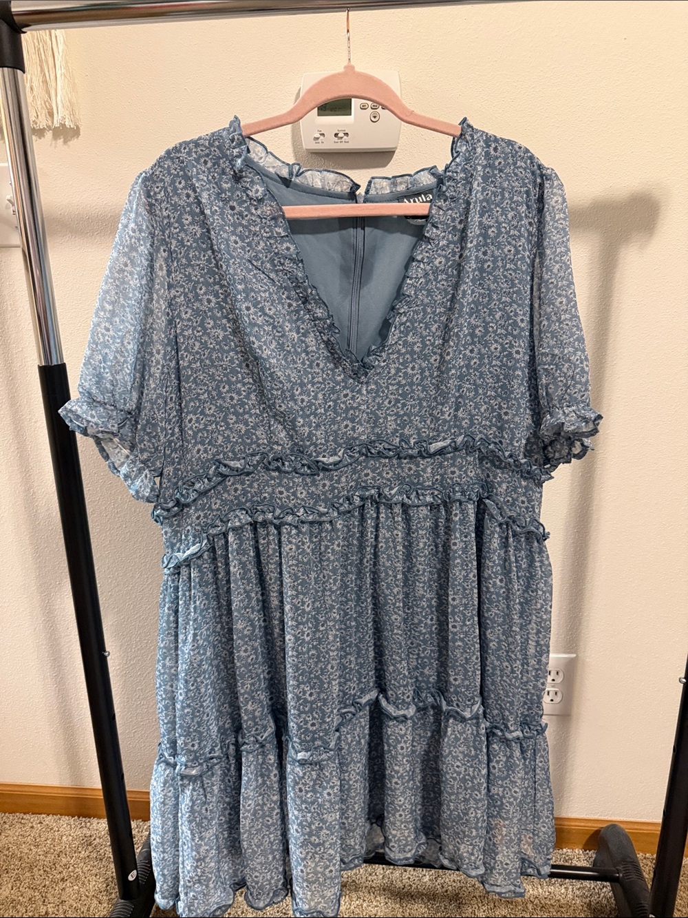 Arula Blue Floral Ruffle Tiered Dress